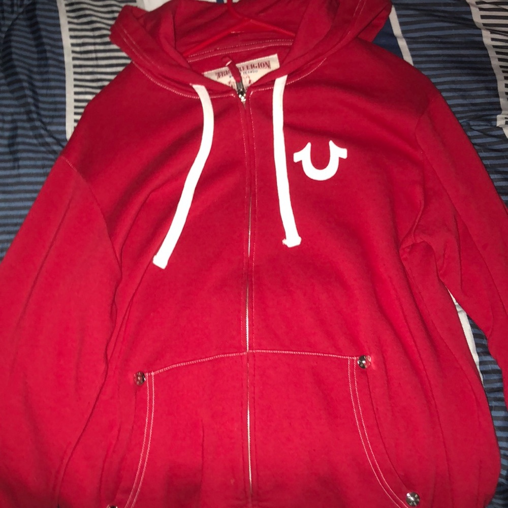 Red True Religion zip up hoodie